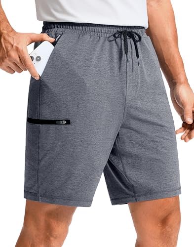Men's casual sweat shorts, three pockets, heather dusty white