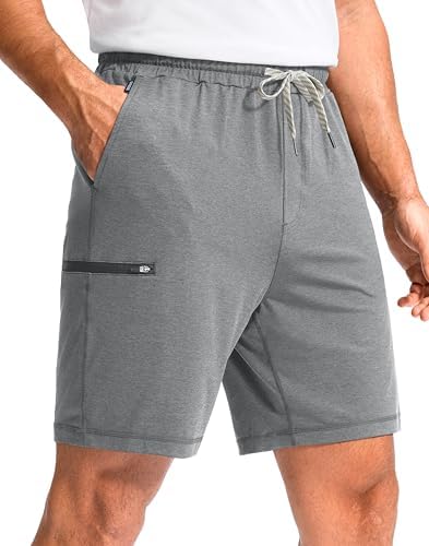 Men's casual sweat shorts, three pockets, heather grey sage