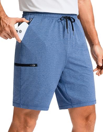 Men's casual sweat shorts, three pockets, heather haze blue