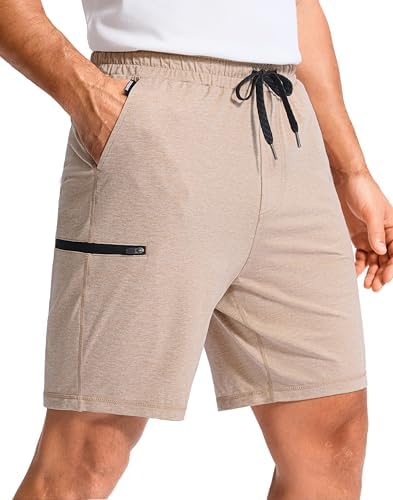 Men's casual sweat shorts, three pockets, heather khaki
