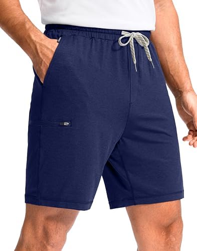 Men's casual sweat shorts, three pockets, heather navy