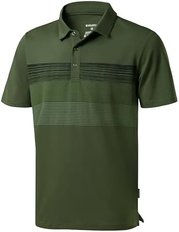 Men's dry fit golf polo, dark green stripe