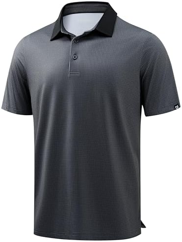 Men's dry fit golf polo, deep grey grid