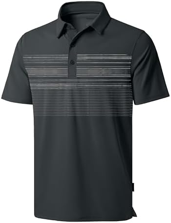 Men's dry fit golf polo, deep grey stripes