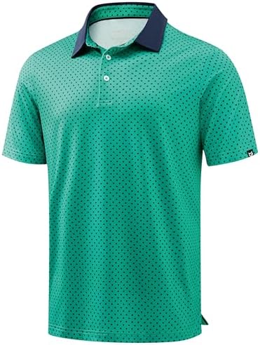 Men's dry fit golf polo, green polka dot