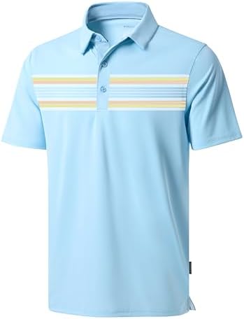 Men's dry fit golf polo, light blue stripes
