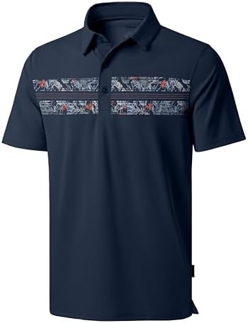 Men's dry fit golf polo, navy flower