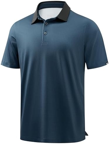 Men's dry fit golf polo, navy grid