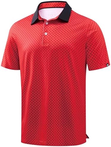Men's dry fit golf polo, red polka dot