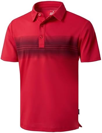 Men's dry fit golf polo, red stripe
