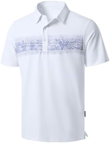 Men's dry fit golf polo, white leaves