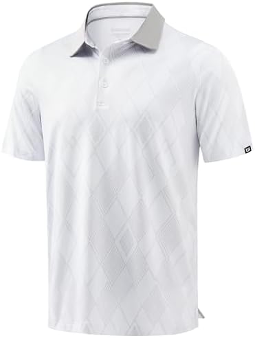 Men's dry fit golf polo, white rhombus