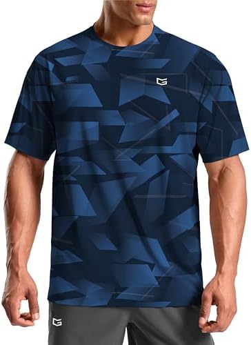 Men's dry fit running tee, blue graphic