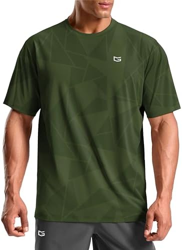 Men's dry fit running tee, olive linear