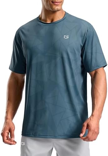 Men's dry fit running tee, teal linear