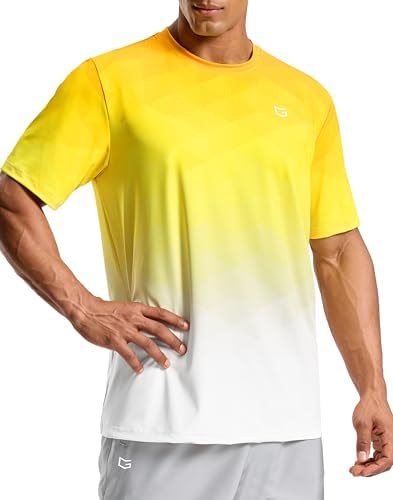 Men's dry fit running tee, yellow / white gradient