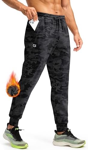 Men's fleece joggers, water resistant, grey camo