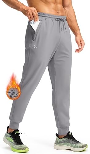 Men's fleece joggers, water resistant, light grey