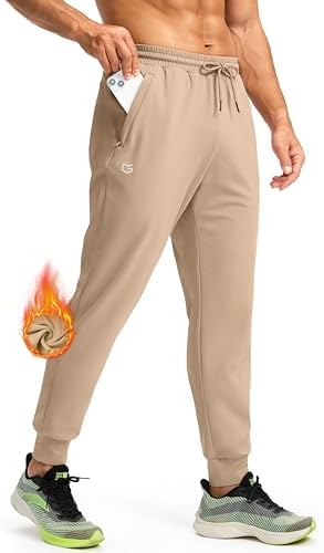 Men's fleece joggers, water resistant, light khaki