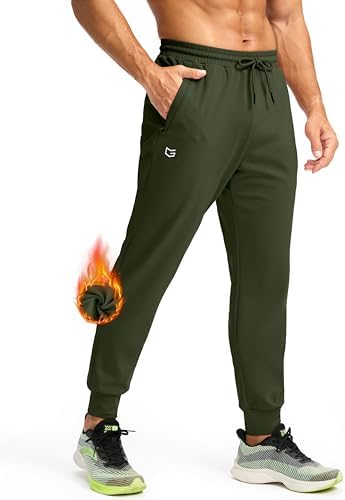 Men's fleece joggers, water resistant, olive