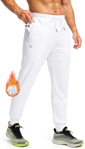 Men's fleece joggers, water resistant, white