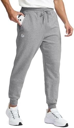 Men's fleece-lined cotton joggers, heather silver grey