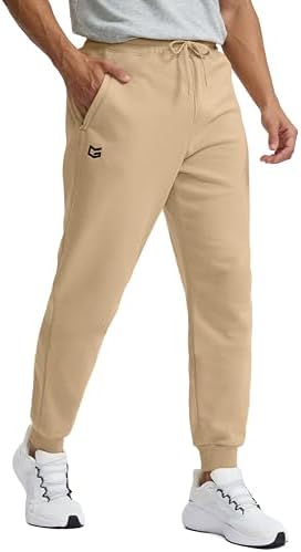 Men's fleece-lined cotton joggers, khaki