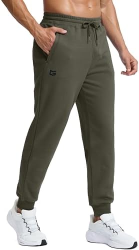 Men's fleece-lined cotton joggers, muscus green