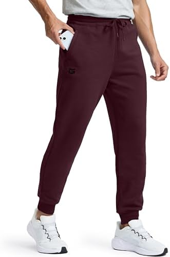 Men's fleece-lined cotton joggers, wine