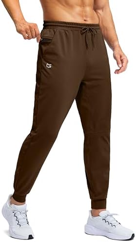 Men's fleece-lined joggers, zip pocket, brown
