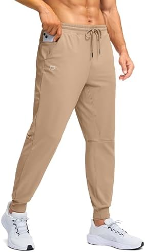 Men's fleece-lined joggers, zip pocket, light khaki