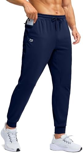 Men's fleece-lined joggers, zip pocket, navy