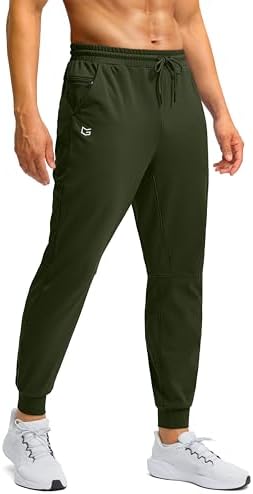 Men's fleece-lined joggers, zip pocket, olive