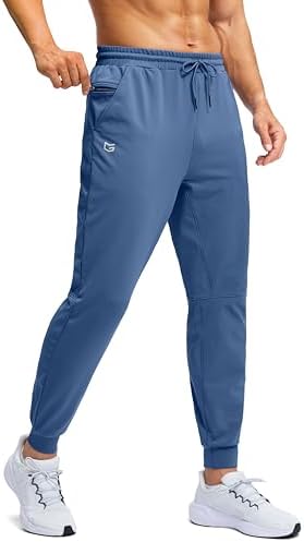 Men's fleece-lined joggers, zip pocket, slate blue
