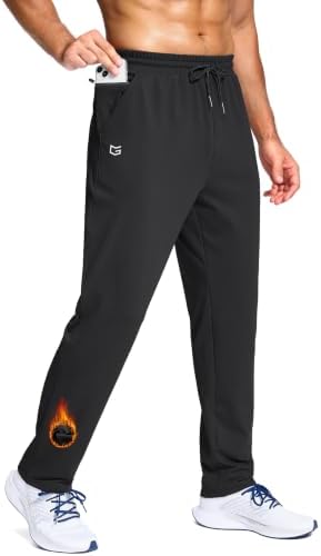 Men's fleece-lined pants, zip pocket, black