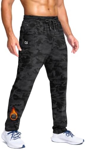 Men's fleece-lined pants, zip pocket, grey camo