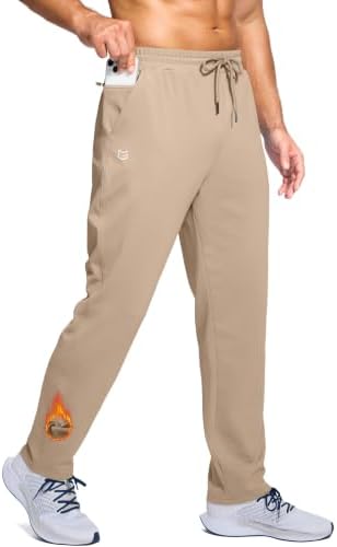 Men's fleece-lined pants, zip pocket, khaki