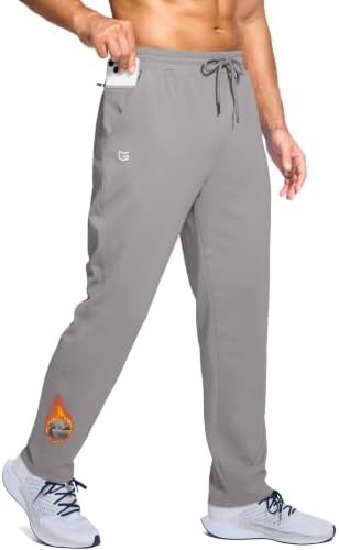 Men's fleece-lined pants, zip pocket, light grey