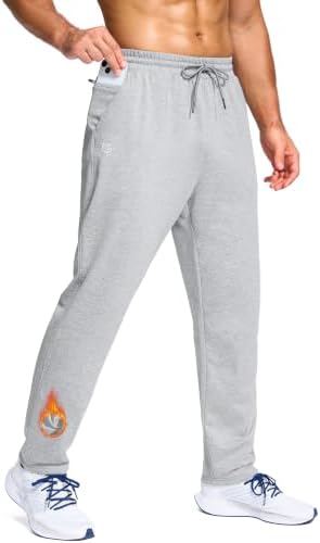 Men's fleece-lined pants, zip pocket, medium grey heather