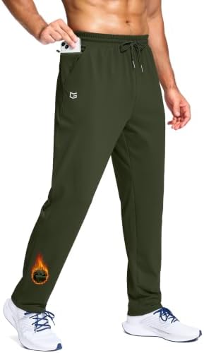 Men's fleece-lined pants, zip pocket, olive