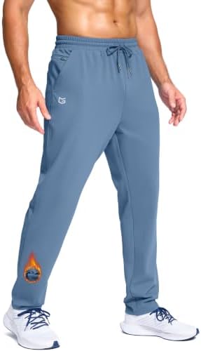 Men's fleece-lined pants, zip pocket, slate blue