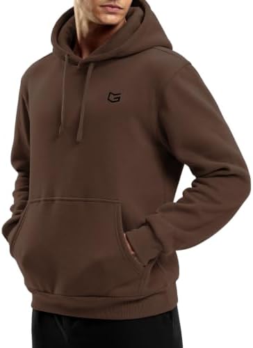 Men's fleece pullover hoodie with pockets, coffee