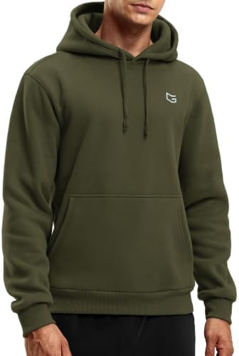 Men's fleece pullover hoodie with pockets, dark olive