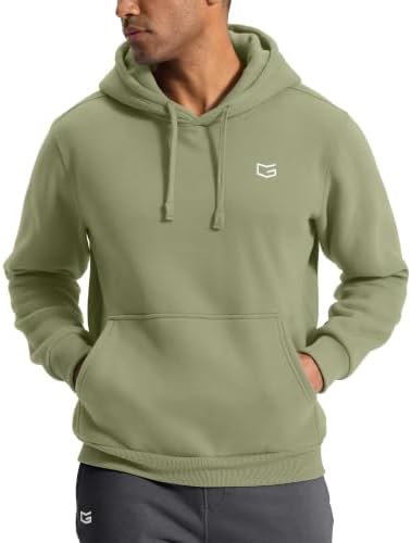 Men's fleece pullover hoodie with pockets, light green