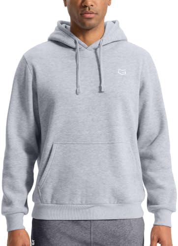 Men's fleece pullover hoodie with pockets, light grey heather