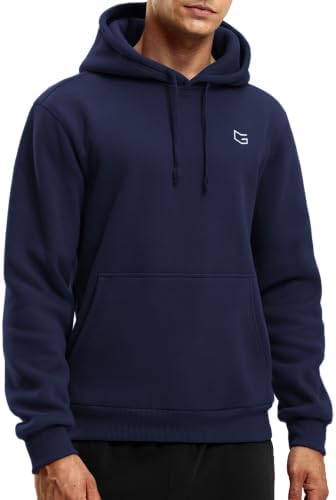 Men's fleece pullover hoodie with pockets, navy