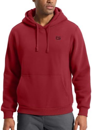 Men's fleece pullover hoodie with pockets, red