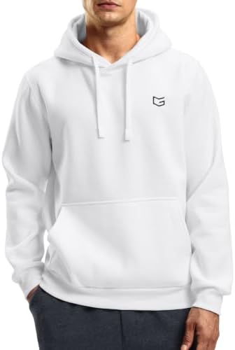Men's fleece pullover hoodie with pockets, white