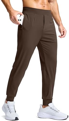 Men's golf joggers, zip pockets, brown
