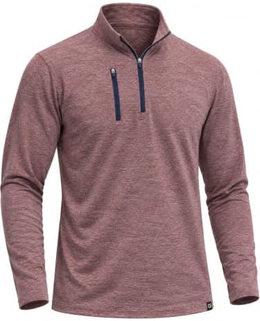 Men's golf quarter zip, chest pocket, heather apple butter